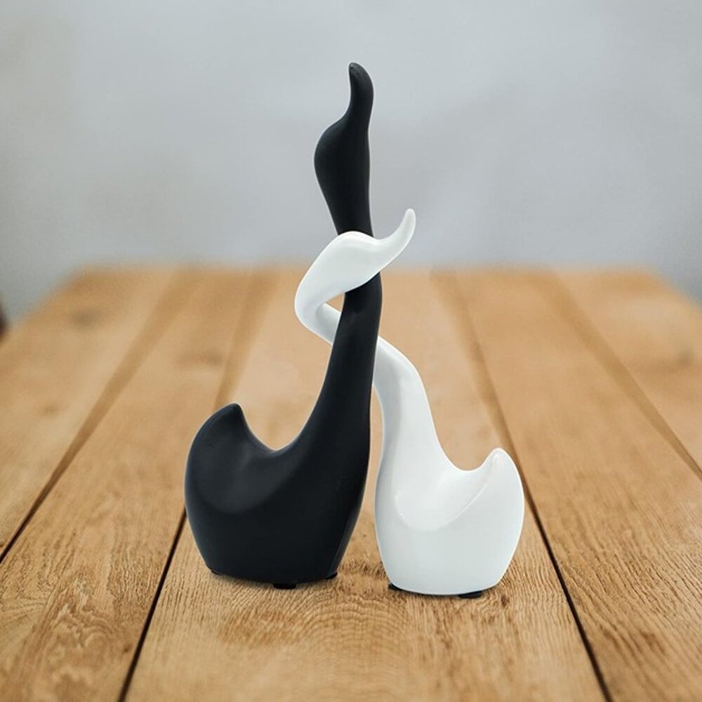 NEW Decorative Figure swan Pair 9” high as Handmade Ceramic Statue,Black &White